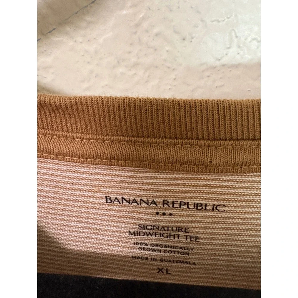 Banana Republic Mens XL Signature Midweight Striped Organic Cotton TShirt Brown